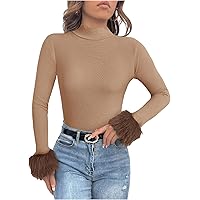 Fur offshoulder rib tops♡liliana MakeMeChic Women's Faux Fur Crop Tops Bell Sleeve Off Shoulder