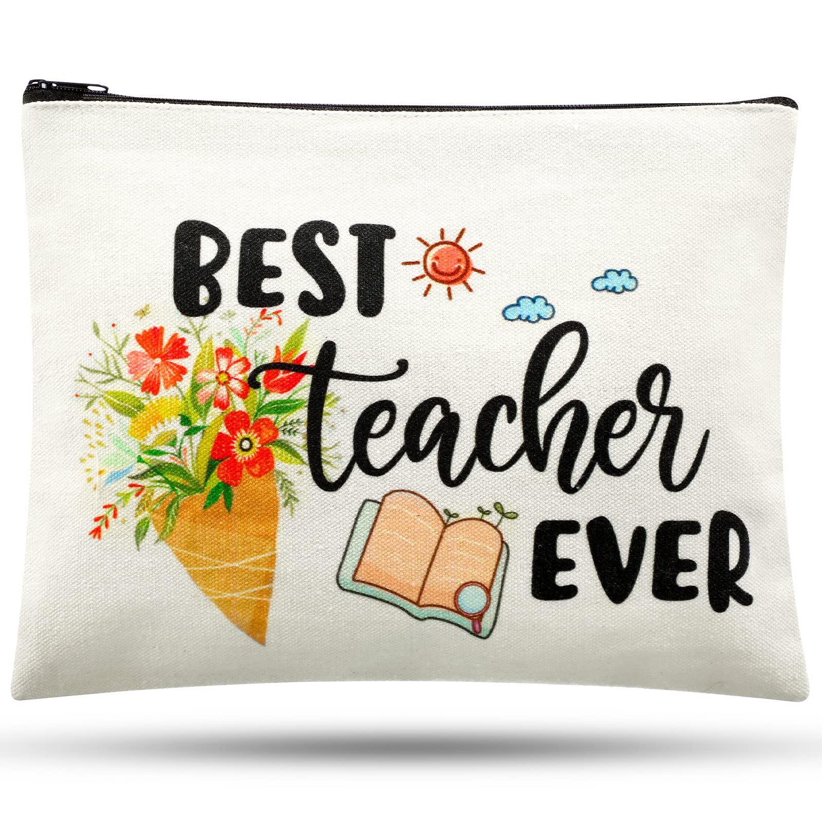 Svee Teacher Appreciation Gifts Teacher Gift Bag Canvas Teacher Makeup Bag Thank Teacher Cosmetic Bag Zipper Pouch for Women Teacher Nursery Preschool High School(Fresh Style)