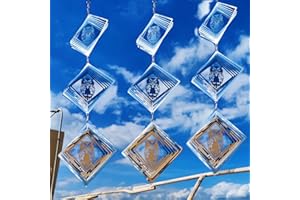 DJUAN 9 Disc Owl Bird Scare Set - Highly Reflective Double-Sided Bird Reflectors, Extra Sparkly Owl Wind Spinner Outdoor Garden Decor