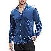 Alex Vando Mens Velvet Shirts Regular Fit Long Sleeve Soft Stretch Casual Button Down Shirt