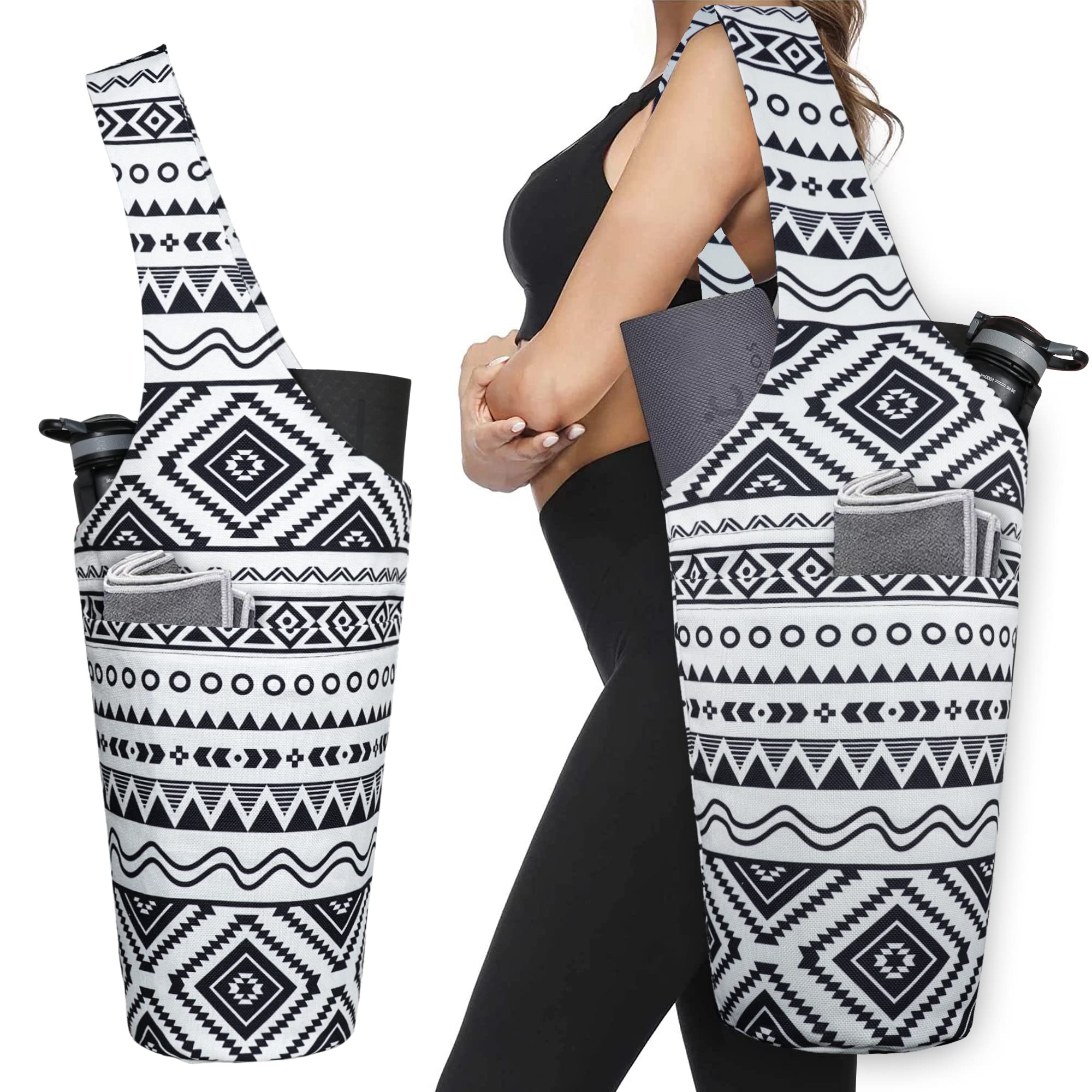 Photo 1 of Yoga Mat Bag - Long Tote with Pockets - Holds More Accessories - Fits Most Mats - Bohemian Carrier