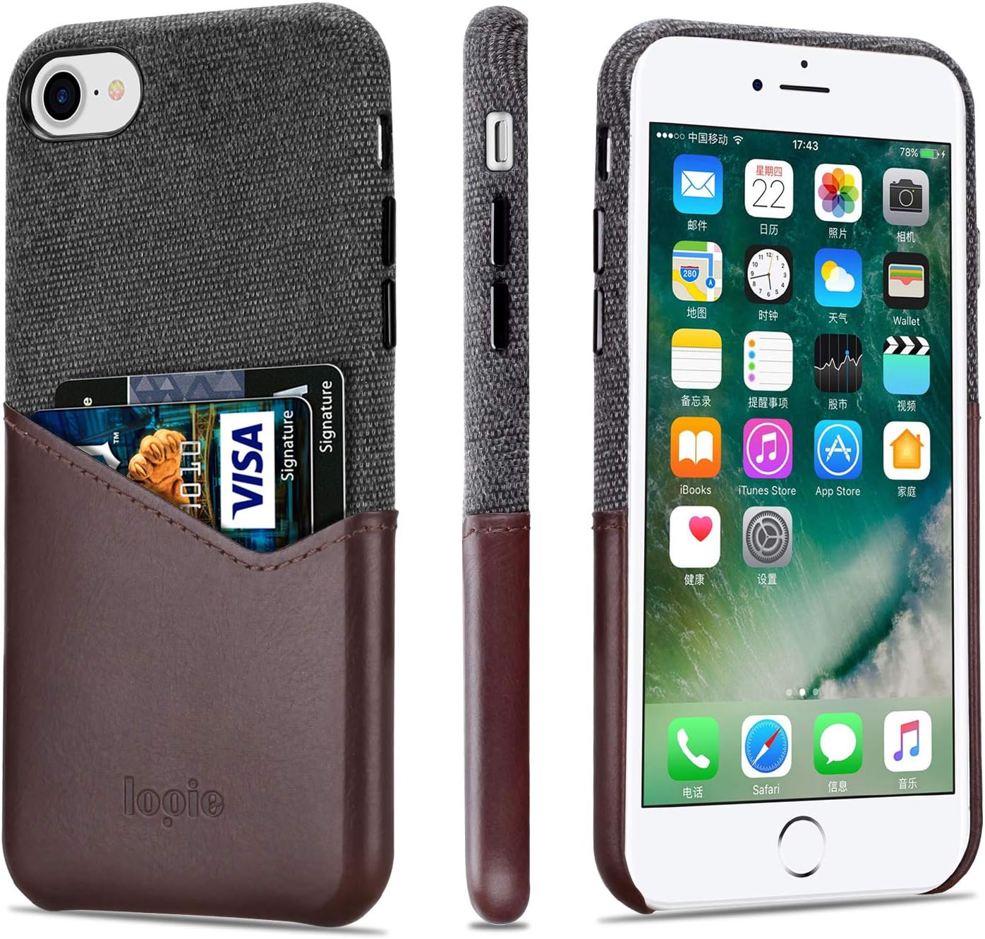 Lopie [Sea Island Cotton Series] Slim Card Case Compatible for iPhone 6s Plus and iPhone 6 Plus, Fabric Protection Cover with Leather Card Holder Slot Design, Coffee