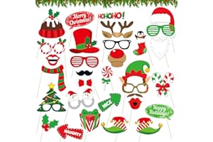 LITMITFU 32 Pcs Christmas Photo Booth Props Kit - Merry Christmas Photo Props for Photography, DIY Fun Christmas Photobooth Photoshoot Prop Selfie Pose Sign Set for Adults Kids Christmas Party Favors Supplies