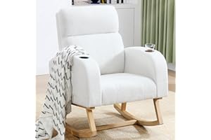 HCHAIRH Rocking Chair Nursery, Teddy Nursery Rocking Chairs with Cup Holders, Nursing Rocking Chair Glider Rocker Indoor for Nursery, Living Room, White