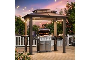 Aoxun Grill Gazebo 8 x 5FT, Aluminum BBQ Gazebo with Double Polycarbonate Top, Grill Canopy Hardtop with Shelves for Lawn, Patio, Garden