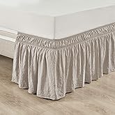 Lush Decor Ruched Ruffle Elastic Easy Wrap Around Bed Skirt Single Twin/Twin XL/Full Neutral - Twin Bed Skirt - Dust Ruffle -