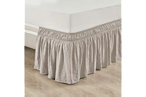 Lush Decor Ruched Ruffle Elastic Easy Wrap Around Bed Skirt Single Queen/King/Cal King Neutral - Queen Bed Skirt - Dust Ruffle - Tan Bedskirts