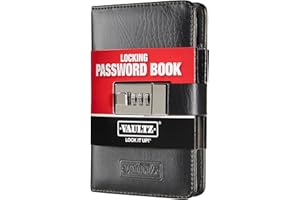 Vaultz Secure Locking Password Book (6.5" x 4.25") - 3-Digit Combination Lock, Organized & Portable with 100 Pages, Holds 125 Passwords - Mobile Memory Aid, Lightweight & Convenient Extras Included
