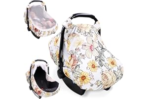 HNHUAMING Baby Car Seat Cover for Girls Boys, Infant Carseat Cover Sun Cover, Baby Car Seat Covers with Zipped Peep Windows a