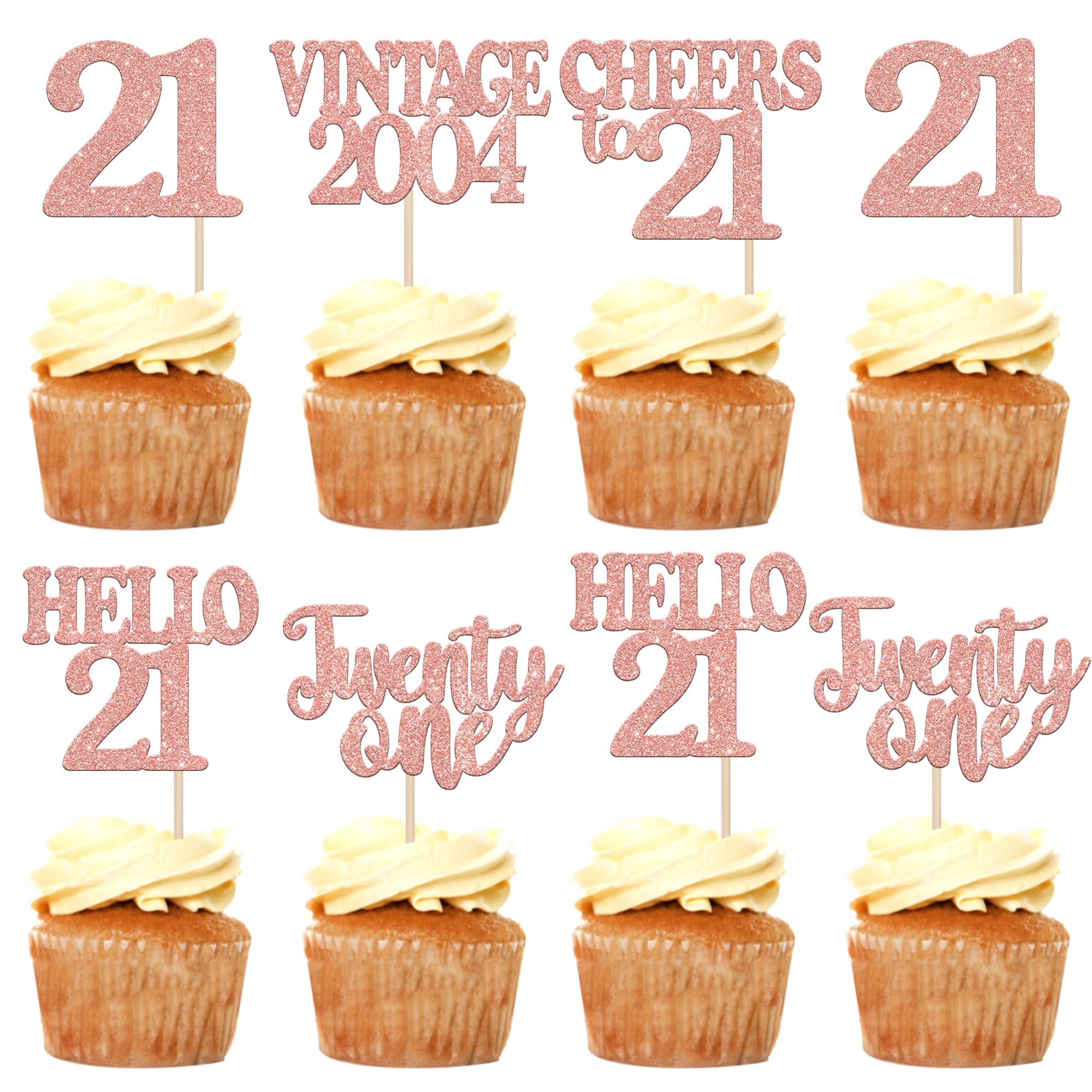 SYKYCTCY 30 Pack Happy 21st Birthday Cupcake Toppers Glitter Twenty-one 21 Fabulous Vintage 2004 Cupcake Picks for 21st Birthday Anniversary Party Cake Decorations Supplies