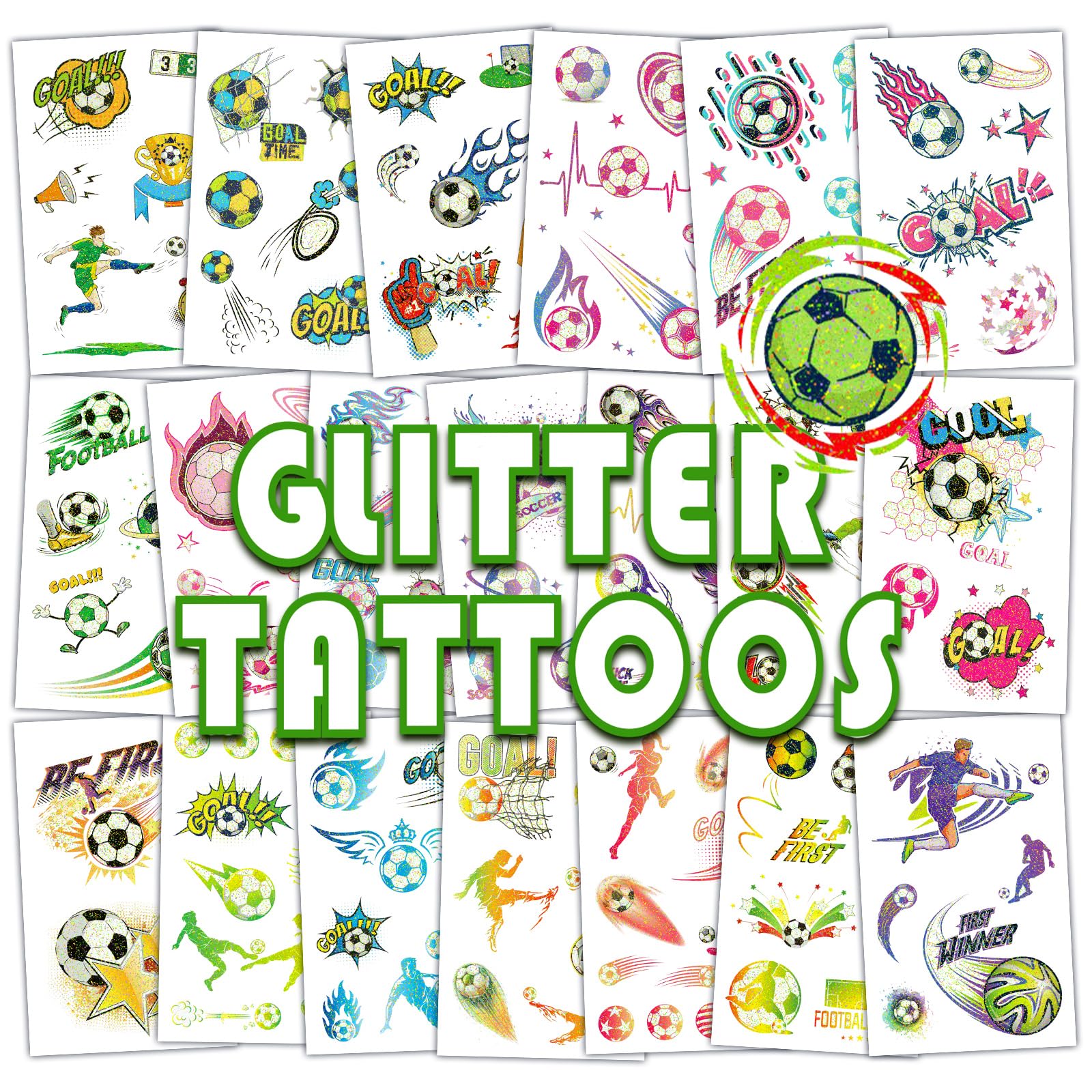 Konsait 20 Sheets Glitter Tattoos Soccer Tattoos Temporary Boys Sports Tattoo Football Tattoo Soccer Favors Gifts