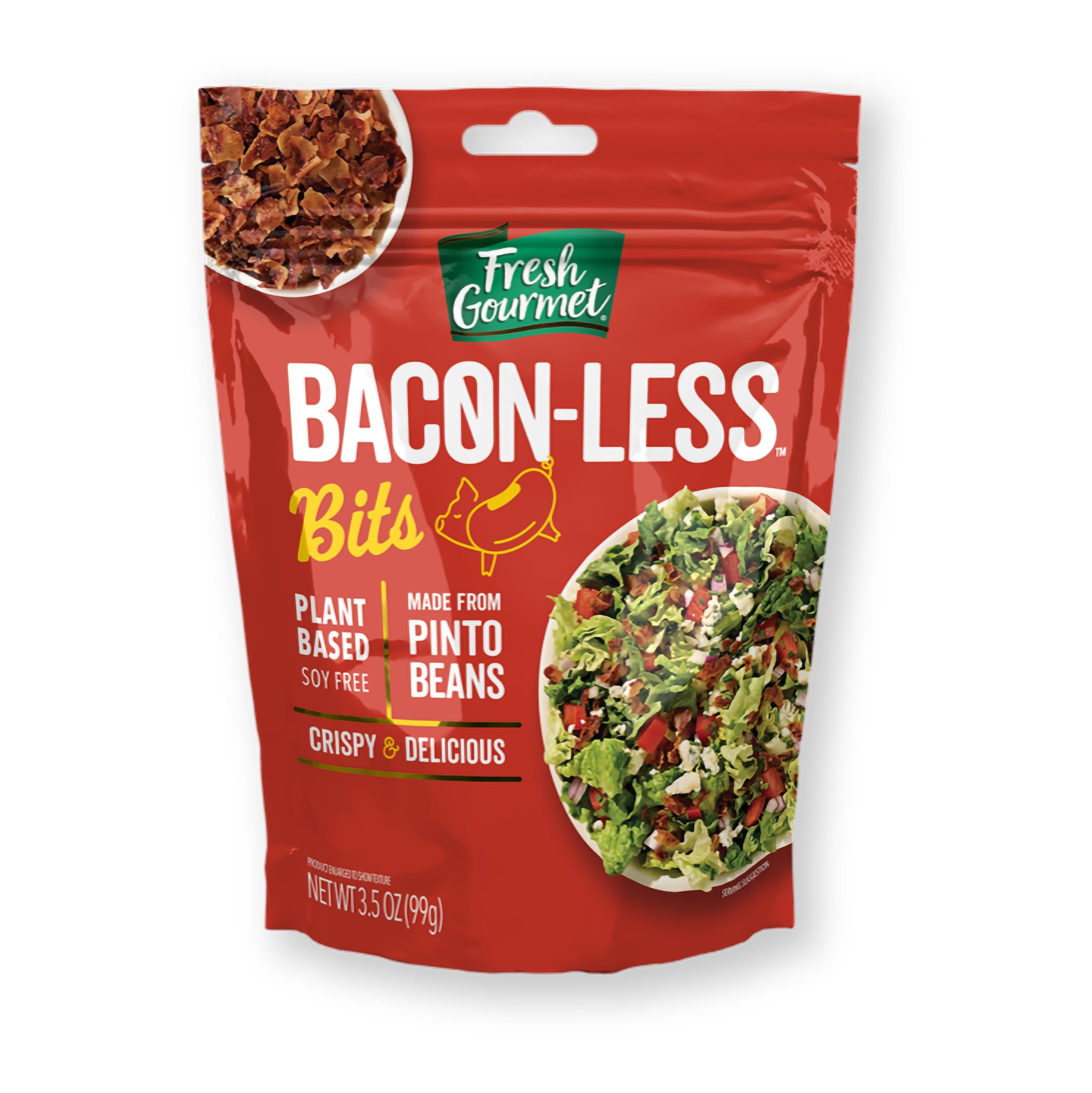 Photo 1 of **** EXP 09/03/25*** Fresh Gourmet Vegan Bacon-Less Bits - 3.5 oz Plant-Based Topping for Salads, Potatoes, Soups, and More | Soy-Free, Kosher, and Smoky Flavor | Resealable Pouch COMES PACK OF 3