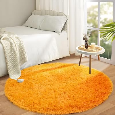 Aspire Homeware Round Rug Ochre 120x120cm Anti Slip Thick Pile Non Shedding
