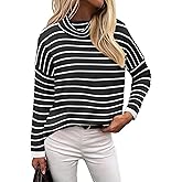 Zeagoo Womens Turtleneck Sweater Fall Fashion 2025 Long Sleeve Chunky Knitted Pullover Color Block Trendy Jumper Top
