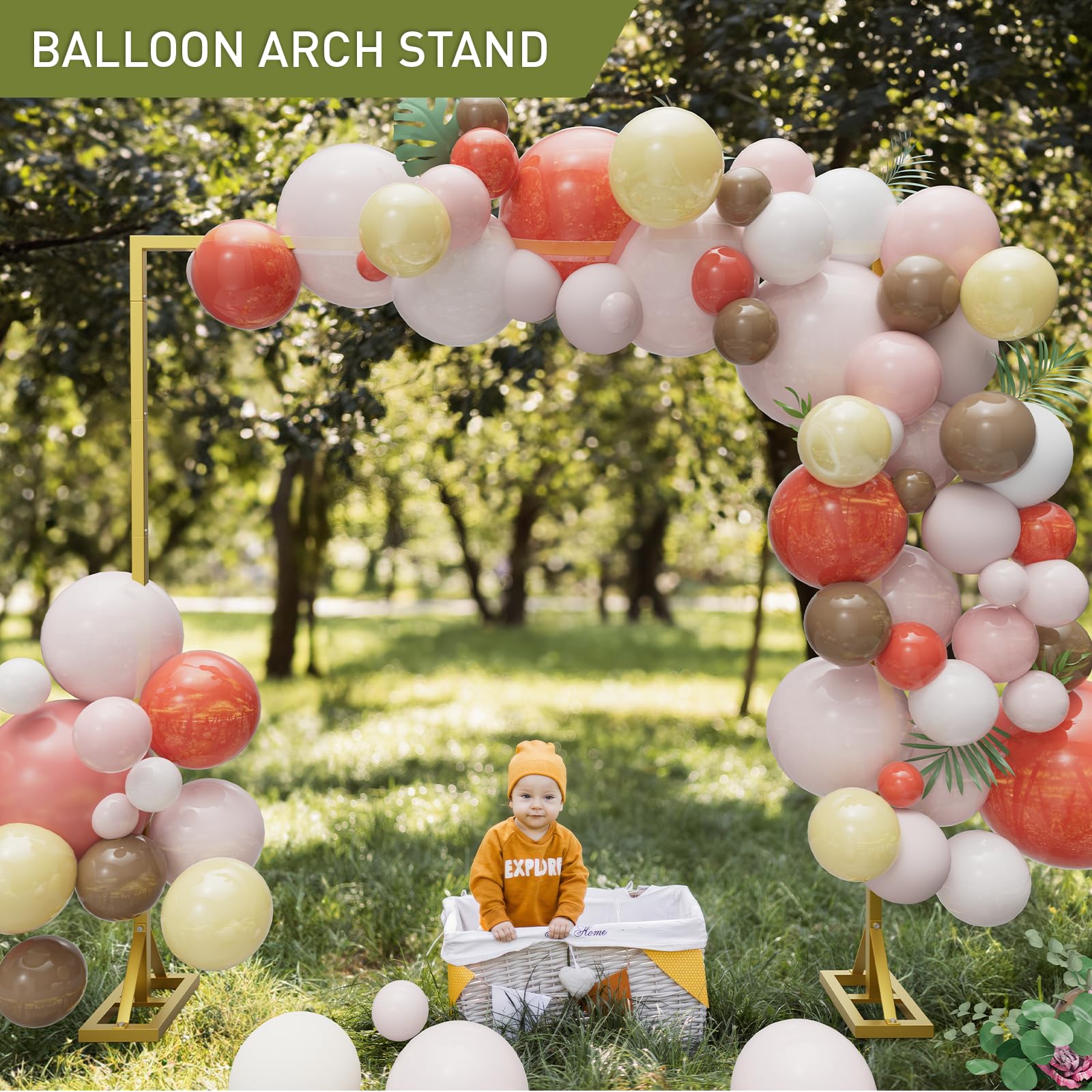 8.2FT Adjustable Backdrop Stand Kit - Square Wedding Arch & Balloon Arch for Photo Booth Background, Baby Shower, Birthday Party Decorations (Portable Frame) (Gold,8.2X 8FT)