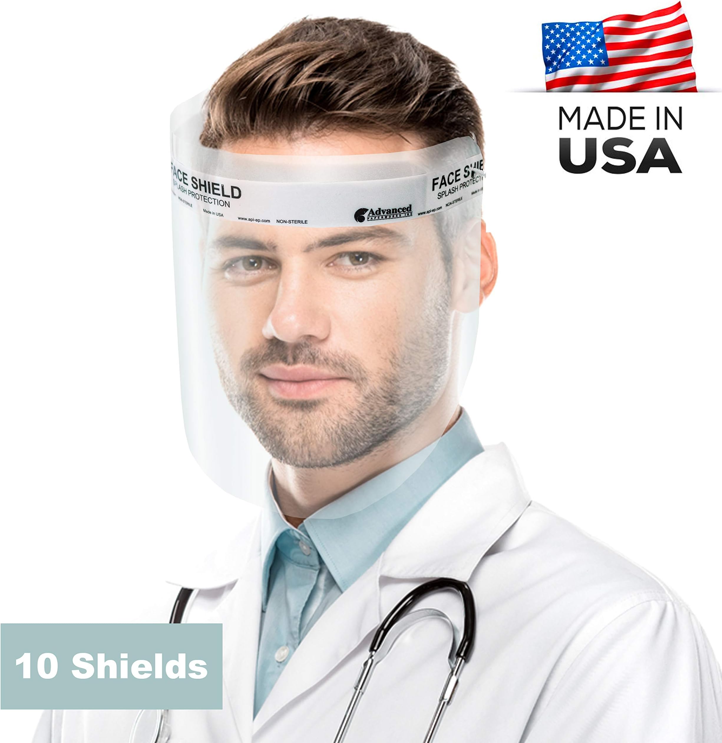 Splash Barrier Face Shield, Flexible Ultra Light All-Round Protection, Disposable Clear Transparent Film, Spitting, Anti-Fog, with Adjustable Cinch-strip Plastic Tie. (Not Intended for Impacts) (10)
