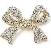 Mabor Rhinestone Bow Brooch Pin for Women Elegant Vintage Sparkly Gold Crystal Brooches Pins for Lapel Dress Suit Shirt Ceremony Clothes Decoration Accessories