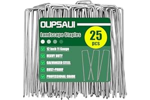 OUPSAUI 12 Inch 11 Gauge Galvanized Landscape Staples Stakes for Decoration, 12/25/50/100/150pcs Garden Metal Stakes for Weed Barrier Fabric, Fence Stakes, Tent Stakes (12in, 25pcs)