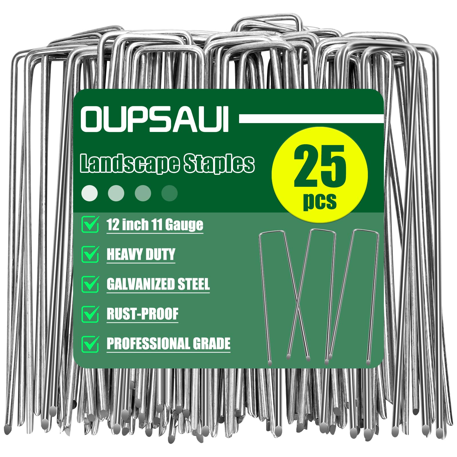 Photo 1 of OUPSAUI 12 Inch 11 Gauge Galvanized Landscape Staples Stakes for Decoration, 25/100/200pcs Garden Metal Stakes for Weed Barrier Fabric, Fence Stakes, Tent Stakes (12in, 25pcs)