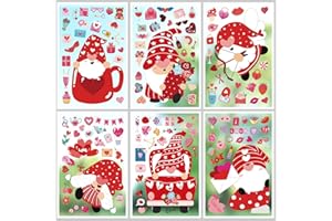 YOTNUS 9 Sheets Valentines Day Window Clings Decorations, Pink Love Gnomes Heart Glass Window Clings, Valentines Decorations for Office Home School Decoration Party Supplies(Style 3)