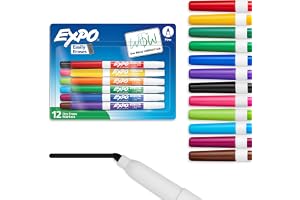 EXPO Dry Erase Markers, Low Odor Ink, Assorted Colors, Fine Tip, 12 Count - Back to School, Teacher, Classroom, Office Suppli