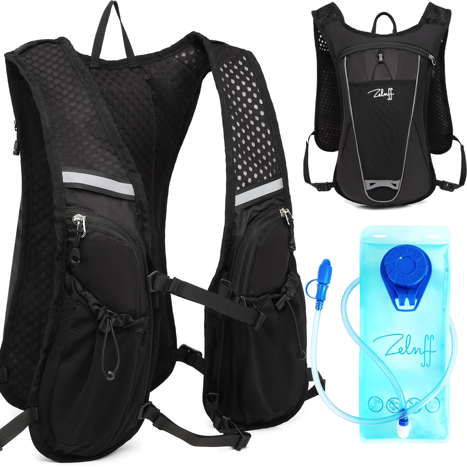 ZELNFF Hydration Backpack with Hydration Bladder 2L,Running Vest Backpack ,Lightweight Water Backpack Hydration Pack Running Cycling Bike Backpack,Man woman (With 2L hydration bladder)