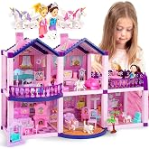 Princesses &amp; Unicorns Dollhouse for Girls Ages 2-8, Furniture &amp; Accessories