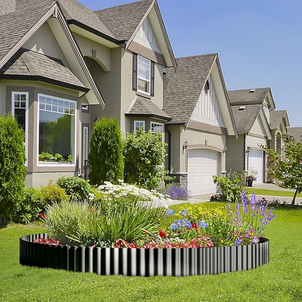 LAND GUARD CORRUGATED GARDEN EDGING BORDER, 6″ X 100′ LANDSCAPE PAVER EDGING, TALL LANDSCAPE EDGING, FENCE FOR GARDEN, FLOWER BED, LAWN AND LANDSCAPE EDGING (GLOSSY BLACK)