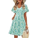 Zeagoo Womens Summer Dress Casual Swing Floral Ruffle Short Sleeve Sundresses Beach Mini A-line Shift Dress 2026 with Pockets