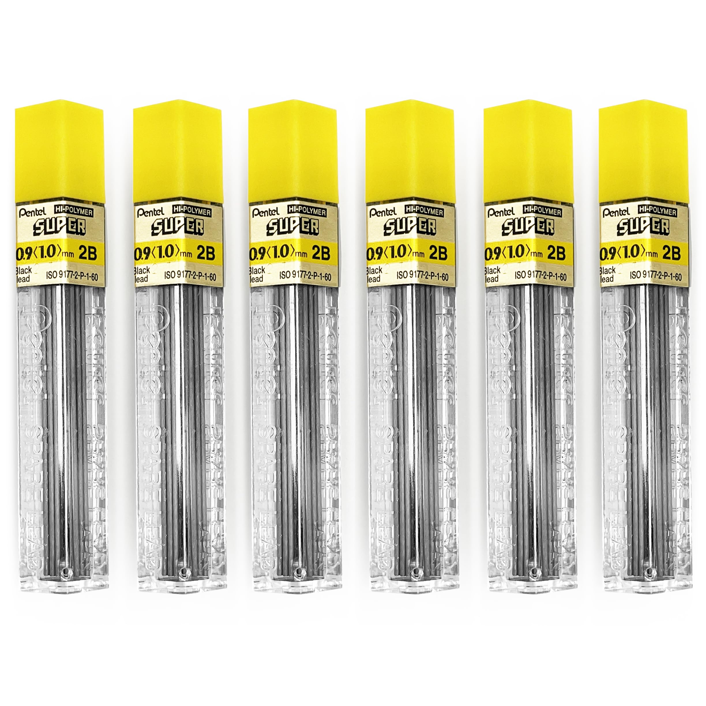 Pentel Super Polymer Refill Replacement Spare Leads for Automatic & Mechanical Pencils (Pack of 6, 0.9mm 2B)