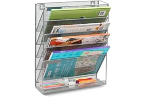 Superbpag Hanging File Organizer, 5 Tier Wall Mount Document Letter Tray Organizer, Silver