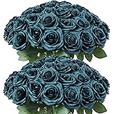 LVEFIT 50pcs Artificial Rose Flower Dark Green Rose Emerald Green Flower with Long Stem Silk Roses Bouquet for Wedding Bridal Shower Party Home Decoration