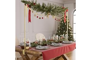 XLHOMO Over The Table Rod Stand with Clamps, Adjustable 32''-79'' Tall 32"-131" Length, Gold Table Arch Stand Metal Balloon Frame Hanging Rod for Weddings Christmas Birthdays Garden Arbors Decoration