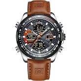NAVIFORCE Men's Military Digital Watches Analog Quartz Waterproof Watch Sport Multifunctional Leather Wristwatch