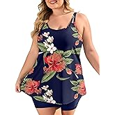 COOTRY Womens 2026 Plus Size Tankini Swimsuits Two Piece Bathing Suits Flowy Swimwear Swim Tank Top with Boyshorts