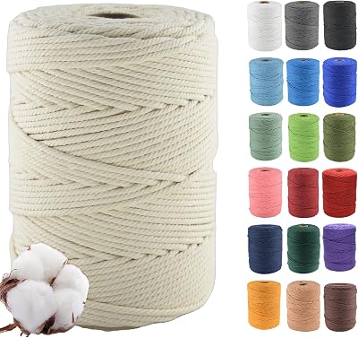Klhamky 4mm 300m Macrame Cotton Cord 4 Strand Natural 100% Cotton