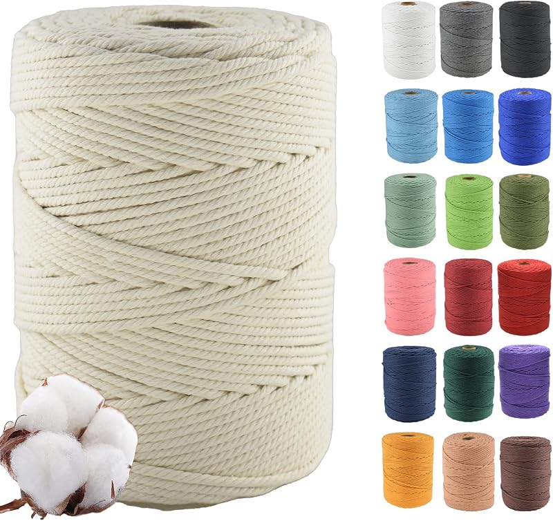 Klhamky 4mm 300m Macrame Cotton Cord 4 Strand Natural 100% Cotton