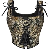 SHYMMUO Renaissance Corset Top for Women Floral Lace Up Overbust Bustier Vest Vintage Waist Cincher Bodice