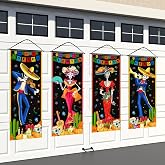 AIBIIN 4PCS Day of The Dead Dia De Los Muertos Decorations Banners for Home | Dia De Los Muertos Hanging Door Porch Sign Banner Outdoor Indoor Mexican Fiesta Sugar Skull Day of The Dead Decor 16x40 inch