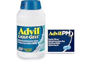 Advil Liqui-Gels Pain Reliever and Fever Reducer, Pain Medicine for Adults with Ibuprofen 200mg for Headache, Backache, Menstrual Pain and Joint Pain Relief - 200 Capsules, Advil PM Ibuprofen - 2 Ct