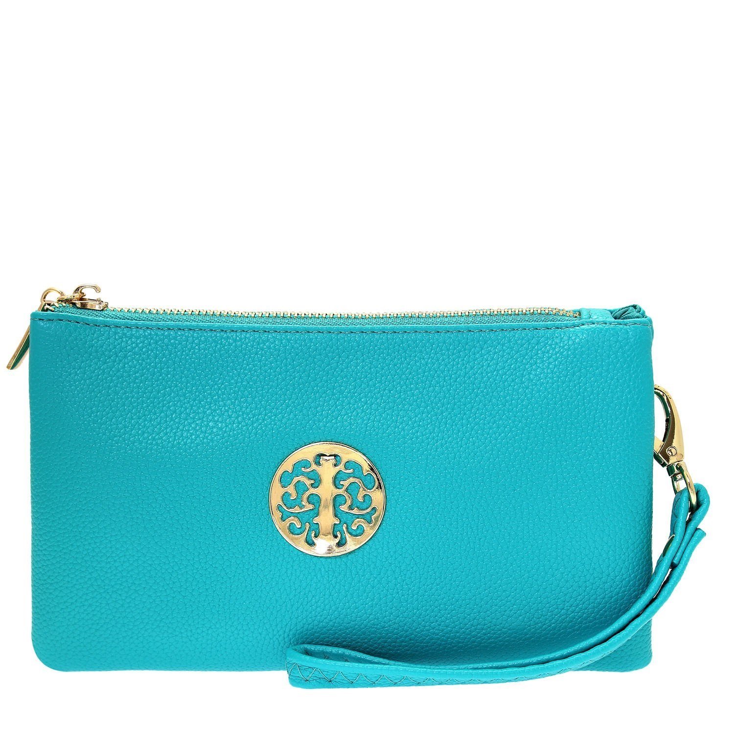 Long & Son Women's Small Clutch, Wristlet, Shoulder,Cross-Body Bags 3141 (Green Blue)