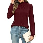 Micoson Womens Mock Neck Blouses Pleated Textured Shirts Long Sleeve Stretch Casual Tunic Tops Dressy Fashion Blouse