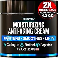 Mens Face Moisturizer Cream - Anti Aging & Wrinkle for Men with Collagen, Peptides, Jojoba Oil, Vitamins E - Face Lotion - Ag