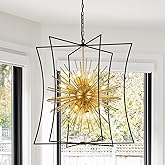 brfaixla Modern 31.5" Black Gold Sputnik Chandelier for Dining Room Industrial Retro Geometric 16-Light Large Ceiling Pendant