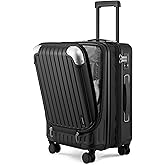 LEVEL8 Grace Hard Shell Carry on Luggage with Front Compartment, 20 Inch Expandable Suitcases with Wheels, Lightweight Carry-on Suitcase for Airplane, Tsa Lock, Black