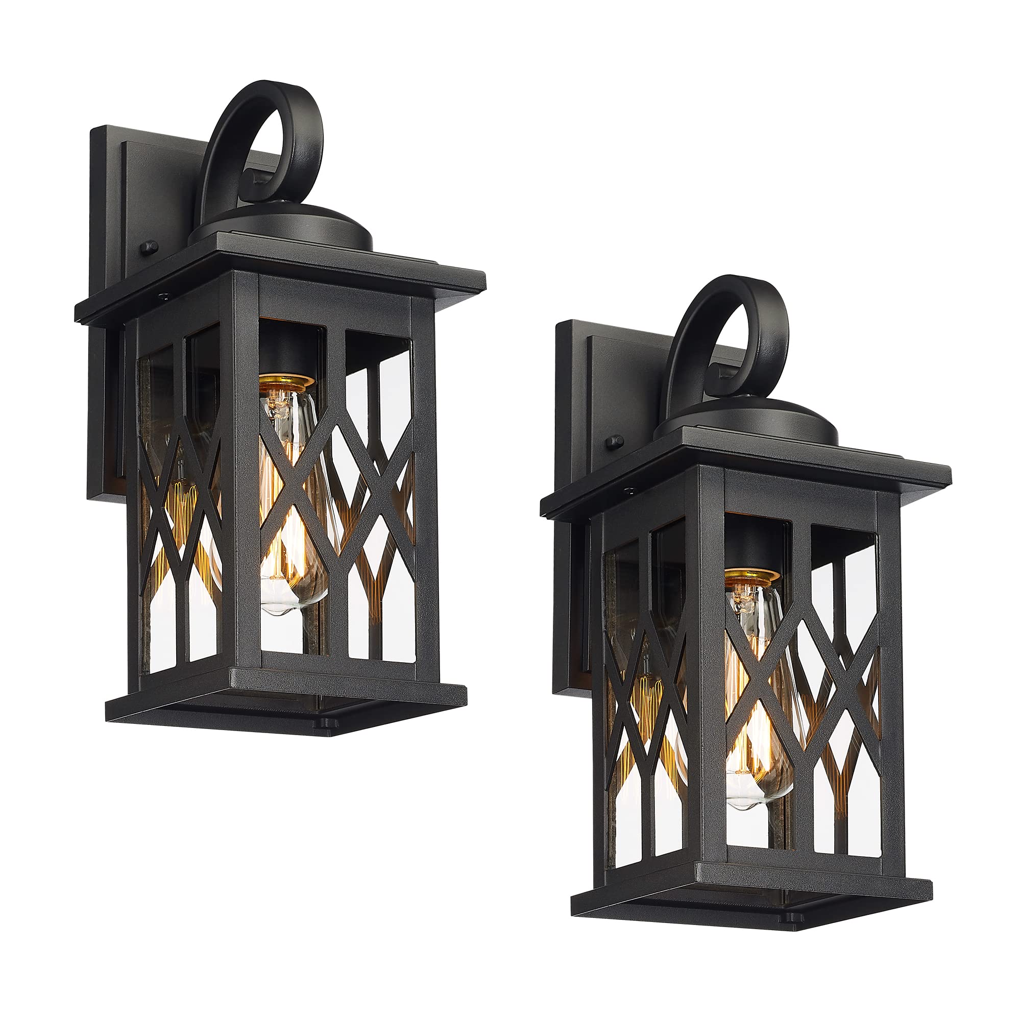 FEMILA Outdoor Wall Light Fixture – 1-Light Exterior Sconce, 15" Tall, Matte Black Finish, Water Ripple Glass, Weatherproof