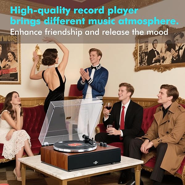 VINYL RECORD PLAYER WITH SPEAKERS,HIGH FIDELITY TURNTABLES FOR VINYL RECORDS WITH MAGNETIC CARTRIDGE AT-3600L,BLUETOOTH PLAYBACK BUILT-IN PHONO PREAMP,BELT DRIVE 2-SPEED (HP-H2410)