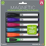 U Brands Low Odor Magnetic Dry Erase Markers With Erasers, Medium Point, Assorted Colors, 6-Count