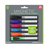 U Brands Low Odor Magnetic Dry Erase Markers With Erasers, Medium Point, Assorted Colors, 6-Count