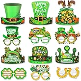 HOWAF St.Patrick's Day Eyeglasses Paper Hats for Green Party Photo Props,12pcs Irish Shamrock Paper Glasses Eyewear 12pcs St. Patrick's Day Crown Headband for Kids St.Patrick's Day Party Favors